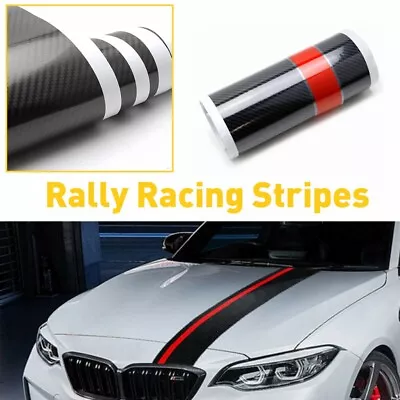 Universal Car Stripes Racing Rally Front Hood Carbon 5D Fiber Decal Wrap Sticker • £11.99