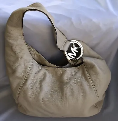 Michael Kors Fulton L Hobo Bag Beige Soft Leather Tote Shoulder  • $48.45
