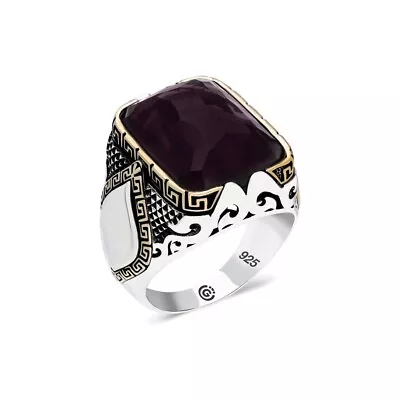 Silver Natural Amethyst Silver Ring  Natural Gemstone Men Ring  Silver Vintage • $75