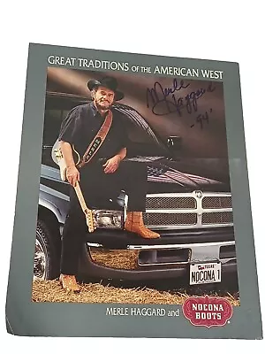 Merle Haggard And Nocona Boots Dodge Ram Hand Signed 1994 Poster Advertisement • $50