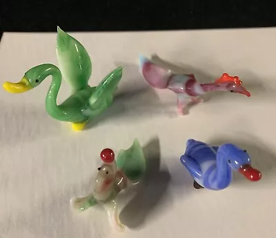 4 PC SUPER CUTE Hand Blown Colorful Glass Miniatures Seal Duck Swan Bird Murano • $24