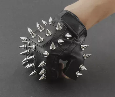 Hedgehog Mens Punk Biker Driving Motorcycle Spike Leather Fingerless Gloves UK10 • $23