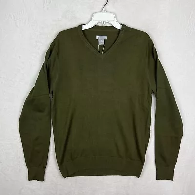 JC Penny Mens Sweater NWT Size Medium V Neck Green Knit Pullover Cotton • $9.95