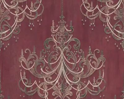 Beaded Chandelier Damask Style Red Pink Wallpaper | AS Creation Baroque • $125