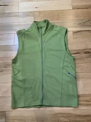 Women’s Ibex L Celery Green Merino Wool Zip Up Carrie Vest Sleeveless USA Made • $79.99