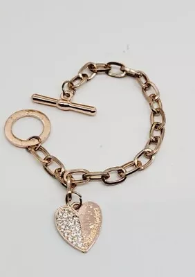 MICHAEL KORS Charm Bracelet Rose Gold Tone Pave Crystal HEART Logo • $34.87