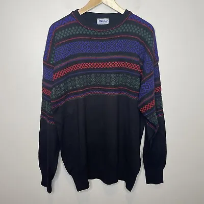 VINTAGE Meister Sweater Men XL Green Fair Isle Ski Geometric Wool Acrylic • $26.95