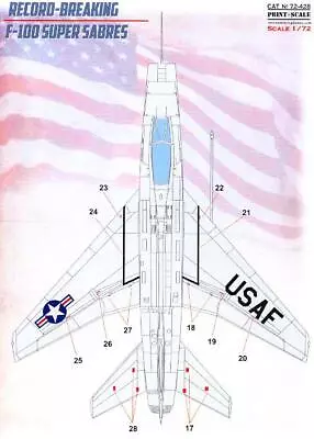 Print Scale Decals 1/72 RECORD BREAKING F-100 SUPER SABRE TECHNICAL STENCILS • $9.99