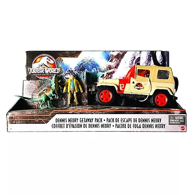 Jurassic World Legacy Dennis Nedry Jeep Getaway Dilophosaurus 3.75” Scale Set • $59.29