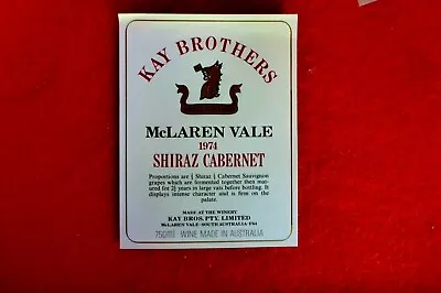 Kay Brothers   Wine Label Mclaren Vale 1974 Shiraz Cabernet  • $4