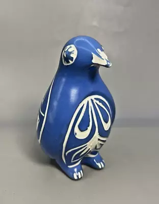 Pablo Zabal Sgraffito Art Pottery Chile PENGUIN Bird Figurine Blue White 4.5  • $38