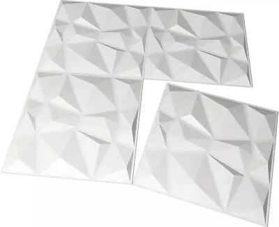 PVC 3D Wall Panels White Diamond Design 12x 50x50cm For Living RoomGaming Room • £14.98