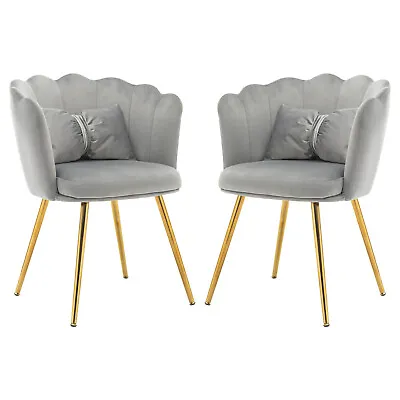 2pcs Velvet Dining Chairs Armchair Upholstered Accent Chair  Gold Metal Legs QG • £129.99