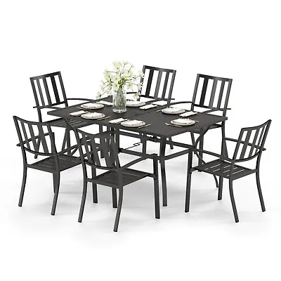 Outdoor Furniture Set Patio Dining Set Stackable Metal Chairs & Table W/Umbrella • $235.99