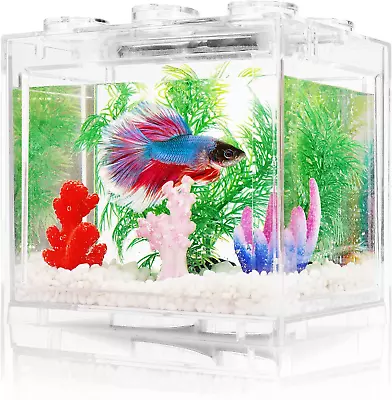 Small Betta Fish Tank Aquarium Tank Kit With LED Lighting 0.6 Gallon Stackable • $30.16
