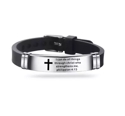 Adjustable Bracelet Black Wristband Stainless Steel Scripture Cross Bracelet • $8.95