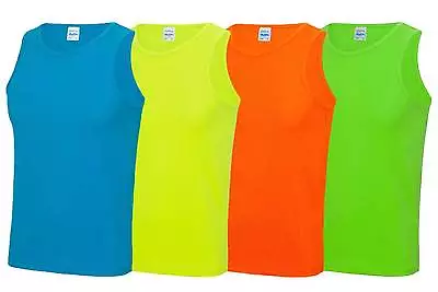 Mens Cool Sports Vest S-2XL Workout Gym Exercise Fitness Neon Fluorescent Top • £4.38