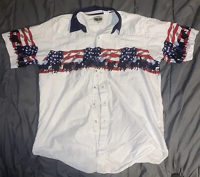 Vintage Cumberland Outfitters Pearl Snap Western Horses & American Flag Mens XXL • $32.26