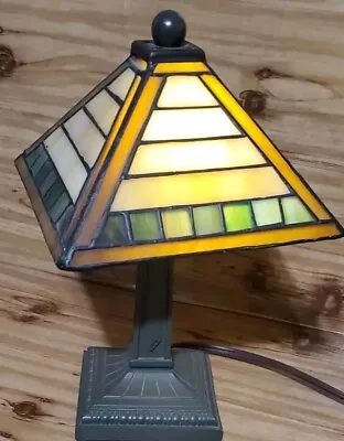 Mini 11in Tiffany Style Mission Stained Glass Table Lamp For Desk Reading Accent • $99.99