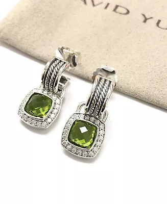 David Yurman Sterling Silver 7mm Albion Drop Earrings Peridot W/ Diamonds • $215