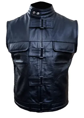 Mens Classic Motorbike SOA Vest Real Leather Versatile Biker Waistcoat • £79.99