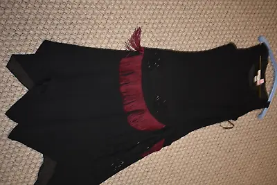 1920s Black Cabaret Flapper Style Dress With Burgundy Fringe For Costume • $26