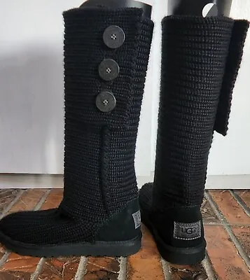 UGG Australia Classic Argyle Knit Boots Black Size 6 EUC • $50