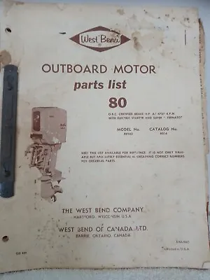 Vintage West Bend 80hp Outboard Motor - Parts List - Fair Condition • $28