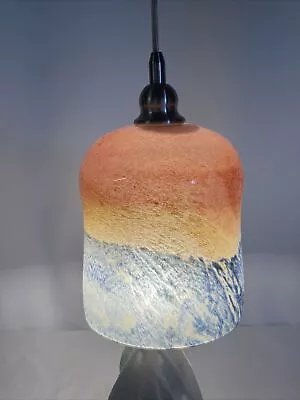 Vtg Murano Blown Art Glass Lamp Shade Pendant Light Orange Yellow Blue 8.5 X7  • $149.99