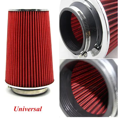 Red 3  Inlet Car Long Ram Cold Air Intake Filter Cone Filter KN Types Universal • $38.60