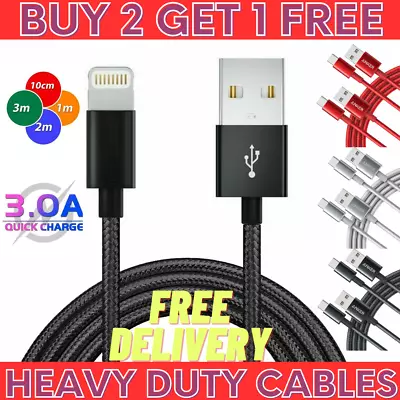 Heavy Duty Braided USB Charger Charging Lead Data Cable 2M 3M For IPhone X 7 6 5 • £3.45