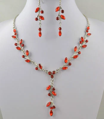 £4.99 • Buy Silver Tone Red Crystal Drop Necklace & Earrings Set
