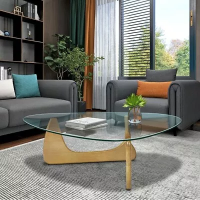 Noguchi-Style 12mm Triangle Glass Coffee Table With Ash Wood Base • $279