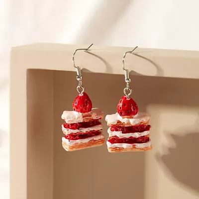 $1.49 • Buy Deliciously Cute Faux Strawberry Cake Pendant Earrings Sweeten Your Style Gift