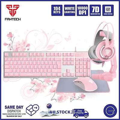 $129 • Buy Fantech Pink Keyboard Mouse Headset Pad Stand Computer Sakura PC Gaming Bundle 