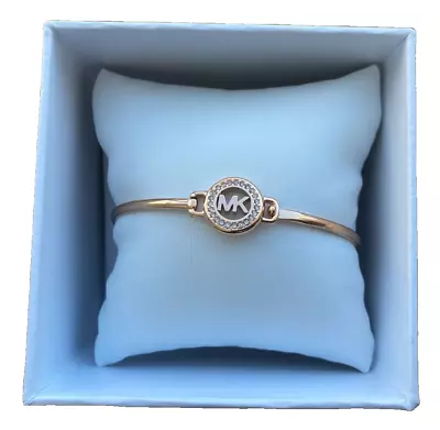 MICHAEL KORS Pave MK Logo Rose Gold Tone Bangle Bracelet MKJX6521791 NEW $85.00 • $55