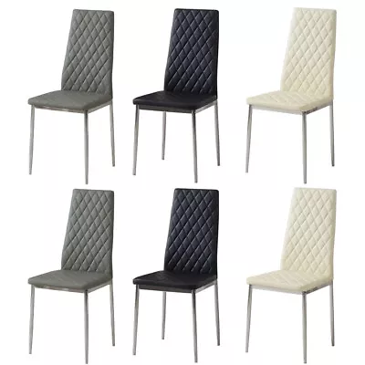 Metal Frame Dining Chair Set Of 2 4 6 PU Leather Chairs Kitchen Dinner Seat New • £44.95