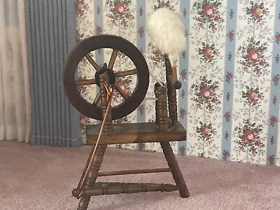 Vintage Wooden Dollhouse Furniture Miniature Spindle Spinning Wheel • $14.99