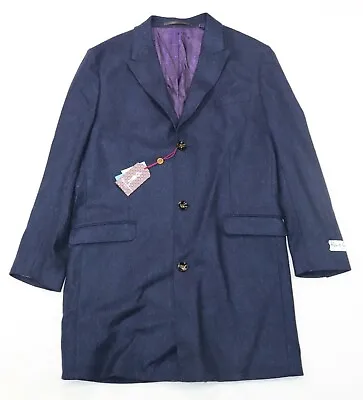 Robert Graham Men's Tailored Fit Wool Blend Twill Top Coat Navy • $150.49