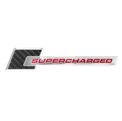 Carbon Fiber Chrome 6  Supercharged Aluminum Metal Emblem W/ Red Lettering • $13.18