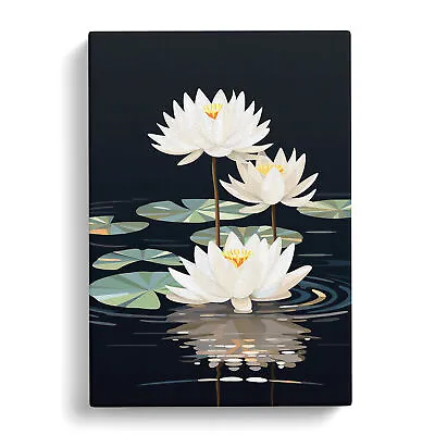 Water Lily Art Deco No.3 Canvas Wall Art Print Framed Picture Decor Living Room • £29.95