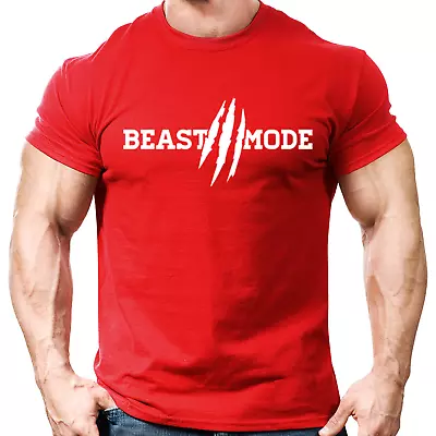 Beast Mode Gym T-Shirt Mens Gym Clothing Workout Training Vest Bodybuilding Top • £8.99