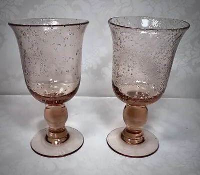 Set Of 2 Vintage Peach Hand Blown Water/WIne Goblets Bubble Glass  • $22