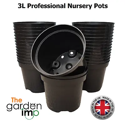 3L Litre Black Plastic Plant Pots Strong Commercial Professional Round Grow Pot • £8.69
