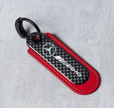 Real Carbon Fiber+Red Leather Keychain Key Fob Key Ring For AMG • $19