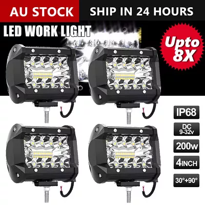 2-8x 4inch 200W CREE LED Work Lights Spot Flood Light Bar Reverse 4WD 12V 24V  • $44.46