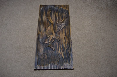 £2.99 • Buy Old Wood Carved Panel EAGLE & FISH