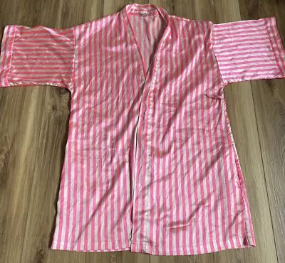 Victoria's Secret Short Pink White Satin Robe Bathrobe Striped Size Small • $12
