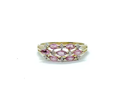 Vintage 9CT Gold Genuine Pink Sapphire & Diamond Ring - Size O (US 7 1/2) • £145