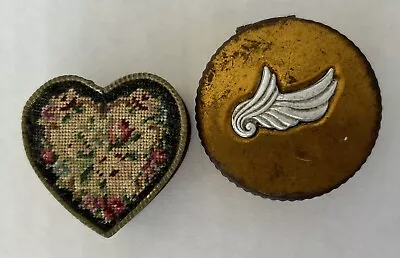 Vintage Powder Case Compacts Lot Of 2 Embroidered Heart - Evening Paris Bourjois • $25